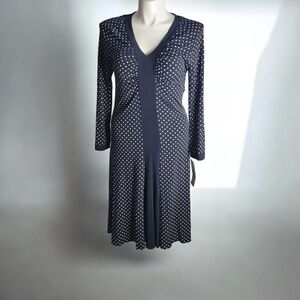 Jessica Howard Navy Polka-dot V-Neck Dress Size 14
